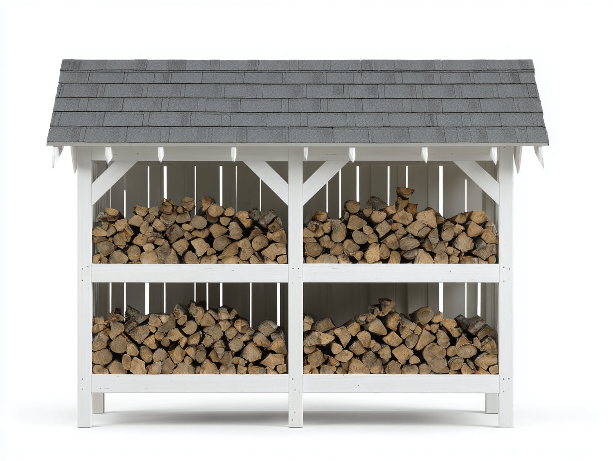 Kaminholzregal Holzrahmen mit Schindeldach 240x65x180 cm - Weiß-Grau - überdachte Brennholzlagerung für Garten
