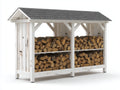 Kaminholzregal Holz 250x65x155 cm - Weiß-Grau - mit Schrägdach und vier Fächern