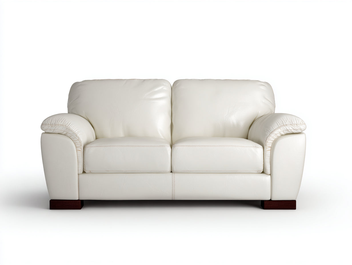 Zweisitzer Sofa aus Kunstleder 168x92x86 cm - Cremeweiß - Klassisches Design für Wohnzimmer