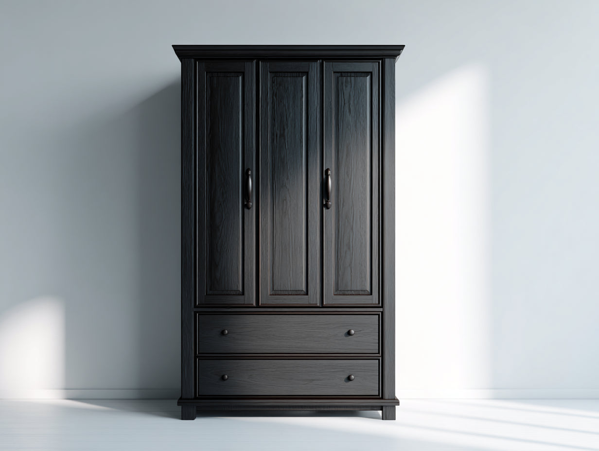 Kleiderschrank Holzoptik 120 x 55 x 190 cm dunkelholzfarben für Schlafzimmer - 3 Türen und 2 Schubladen - klassisches Design