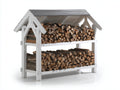 Kaminholzregal - Holz 160 x 60 x 160 cm - Weiß - Für Garten und Terrasse - Landhausdesign mit Satteldach und 2 Lagerebenen