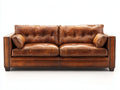 Zweisitzer Sofa - Bezug in Lederoptik 190 x 95 x 88 cm - Cognacbraun - Für Wohnzimmer - Vintage Design mit Knopfheftung und Ziernagelbesatz
