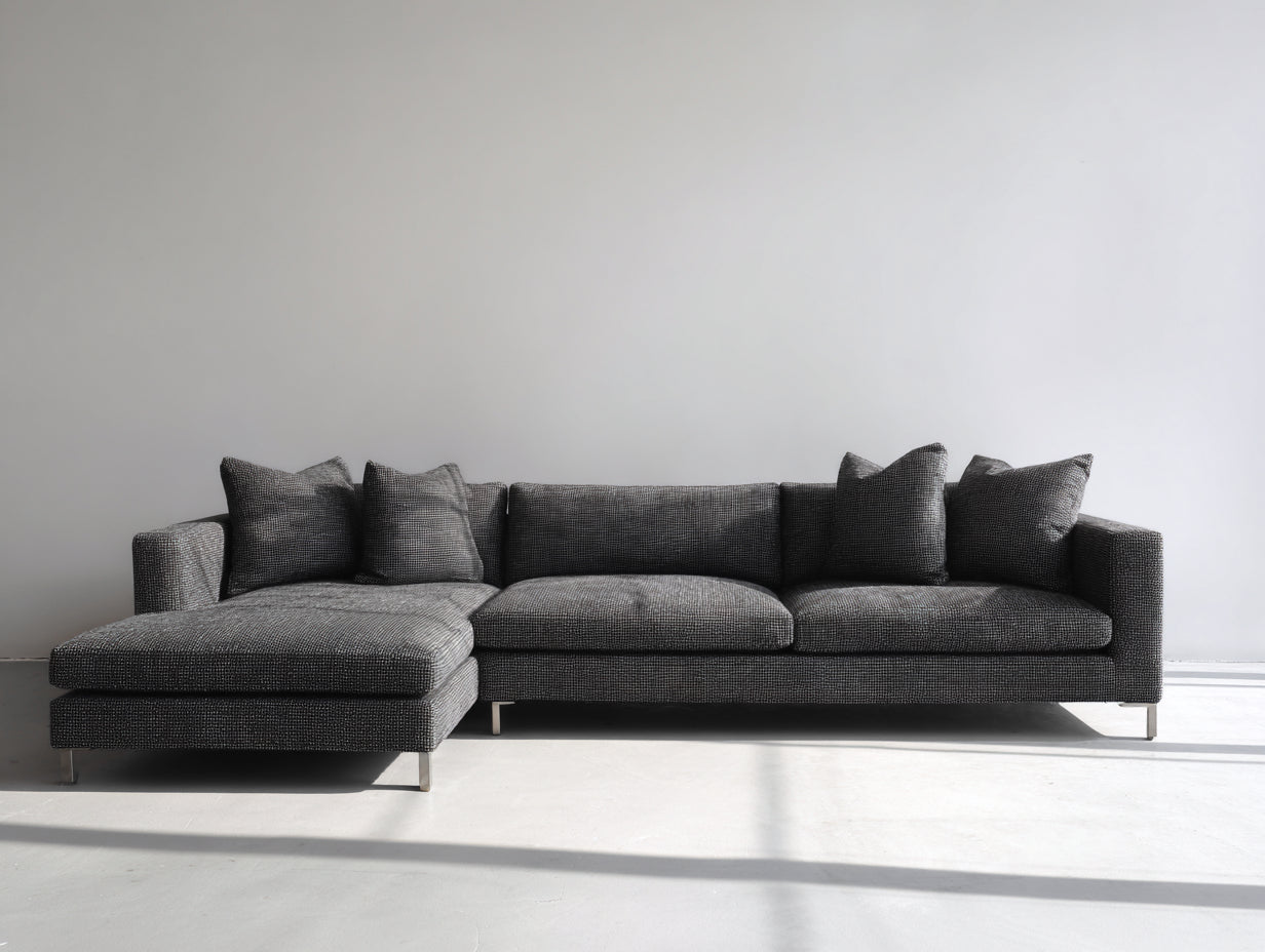 Ecksofa Webstoff 300 x 185 x 82 cm dunkelgrau für Wohnzimmer - mit Ottomane - modernes Lounge Design