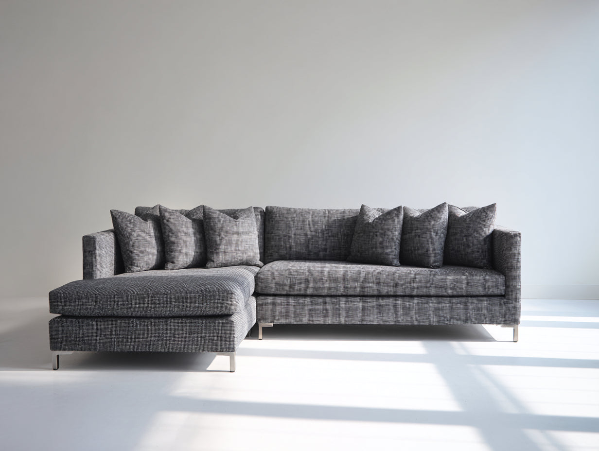 Ecksofa - Strukturstoff 290 x 170 x 88 cm - Dunkelgrau - Für Wohnzimmer - Modernes Design mit Chaiselongue und Metallfüßen