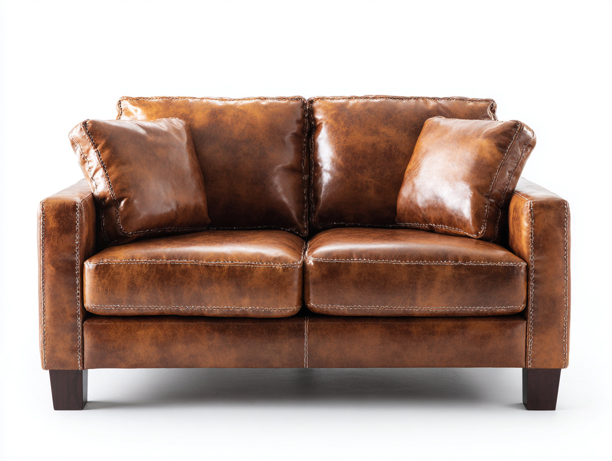 Zweisitzer Sofa aus Kunstleder 148x86x84 cm - Cognacbraun - Vintage Design für Wohnzimmer