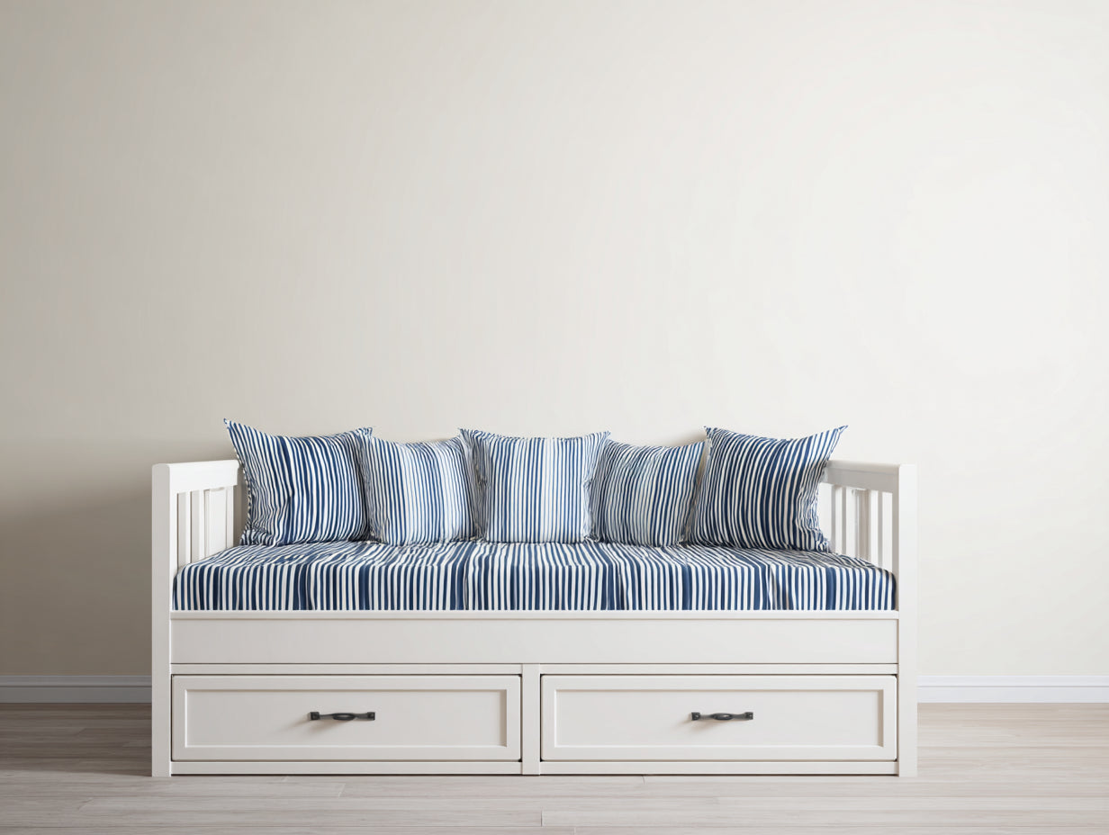 Schlafsofa aus Holz 200x90x85 cm - Weiß-Blau - Klassisches Design mit Schubladen