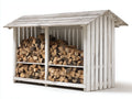 Kaminholzregal aus Holz 210x70x175 cm - Antikweiß - mit Satteldach für Garten und Terrasse