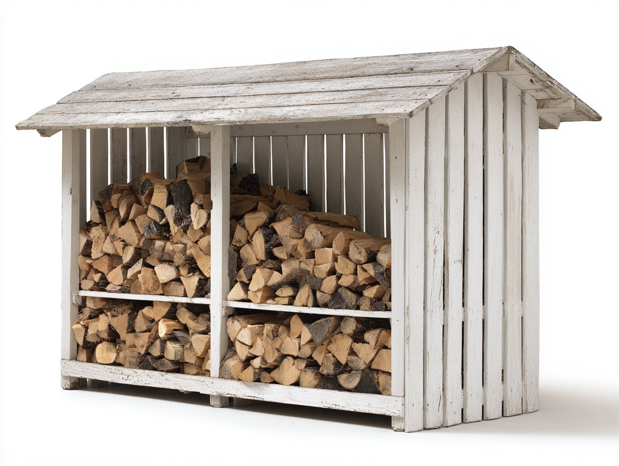 Kaminholzregal aus Holz 210x70x175 cm - Antikweiß - mit Satteldach für Garten und Terrasse