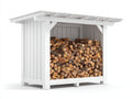 Kaminholzregal aus Holz 170x60x165 cm - Weiß - mit Dach für Garten und Terrasse