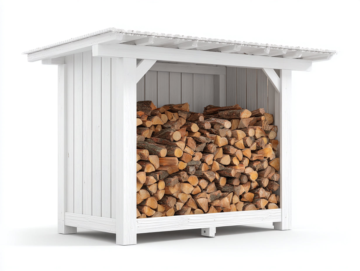 Kaminholzregal aus Holz 170x60x165 cm - Weiß - mit Dach für Garten und Terrasse