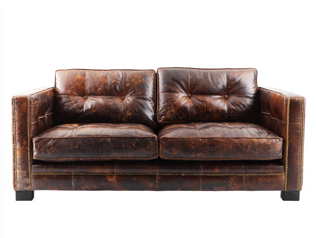 Zweisitzer Sofa Lederoptik 220x92x85 cm - Dunkelbraun - Vintage Design für Wohnzimmer