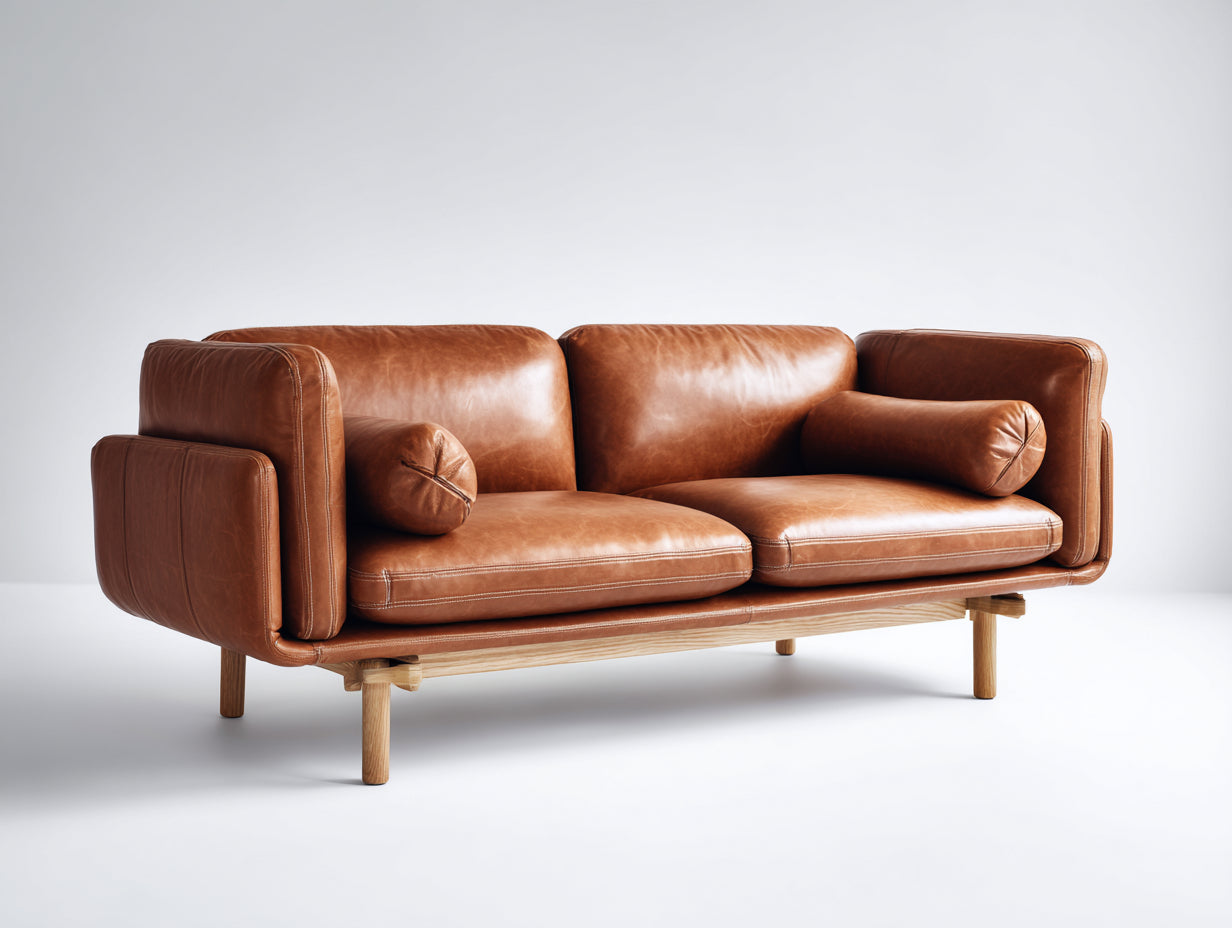 Zweisitzer Sofa Lederbezug 210x90x82 cm - Braun - modernes Design für Wohnzimmer