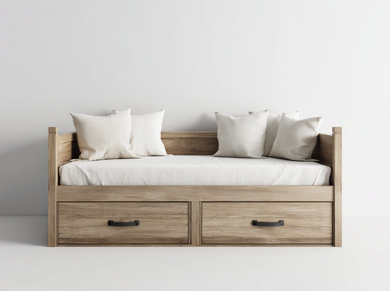 Schlafsofa aus Holz 200x90x85 cm - Naturholz-Weiß - Klassisches Design mit Schubladen
