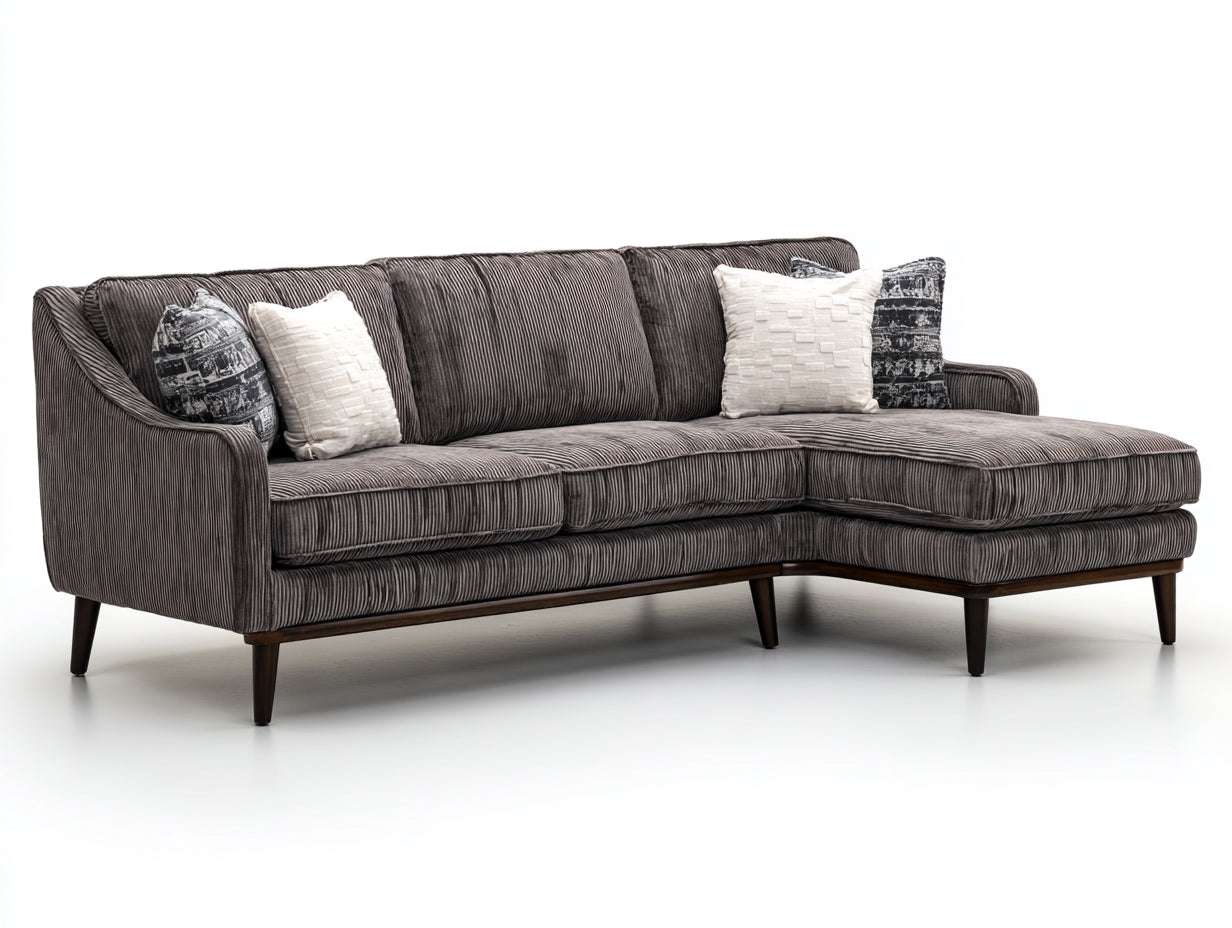 Ecksofa - Cordstoff 285 x 170 x 88 cm - Dunkelgrau - Für Wohnzimmer - Modernes Design mit Chaiselongue und erhöhtem Holzgestell