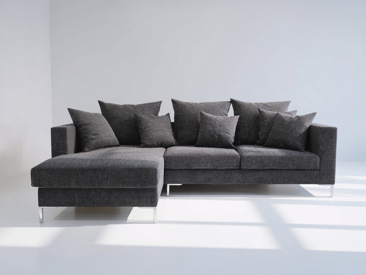 Ecksofa aus Strukturstoff 270x180x82 cm - Dunkelgrau - modernes Design für Wohnzimmer