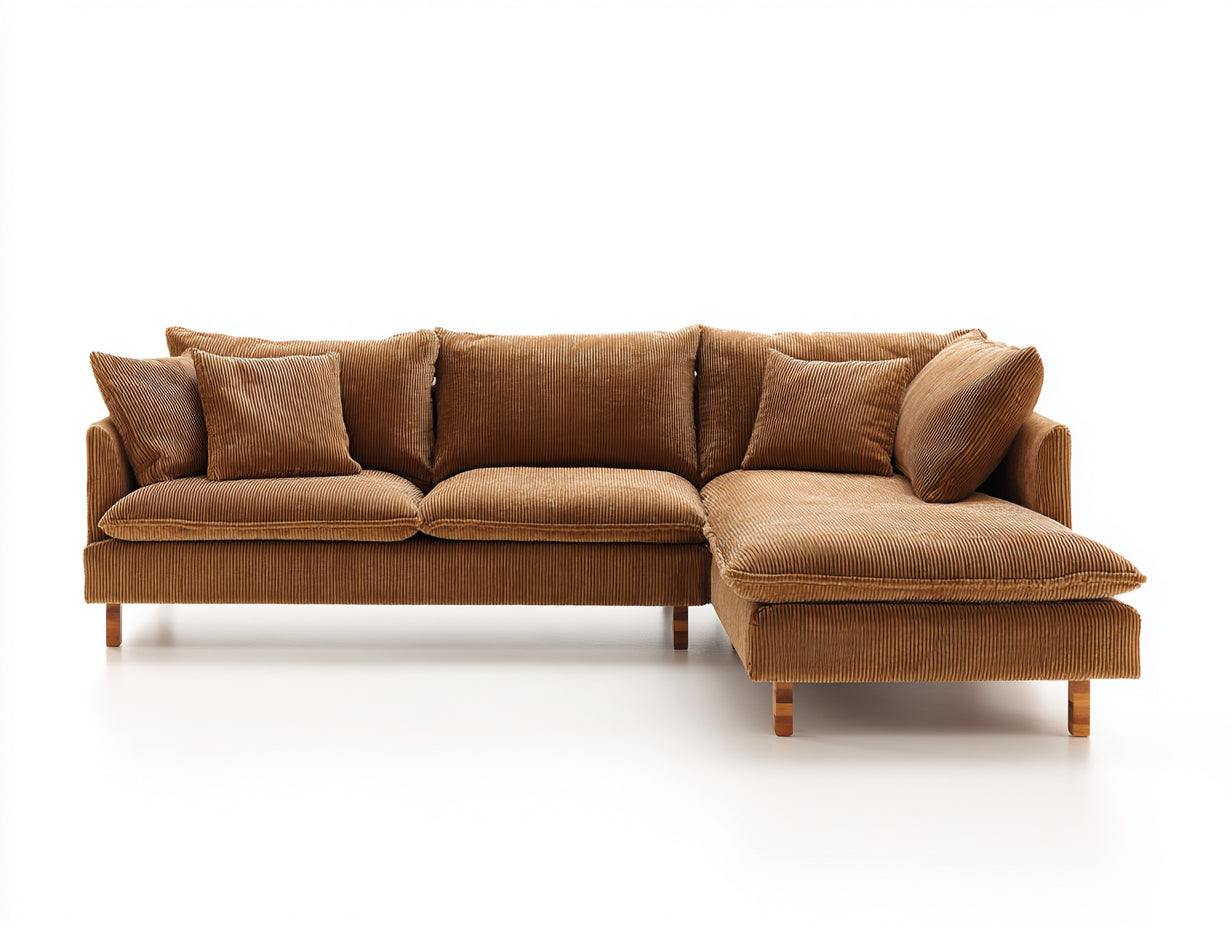 Ecksofa Cordstoff 285 x 185 x 82 cm cognacbraun für Wohnzimmer - mit Ottomane - modernes Lounge Design