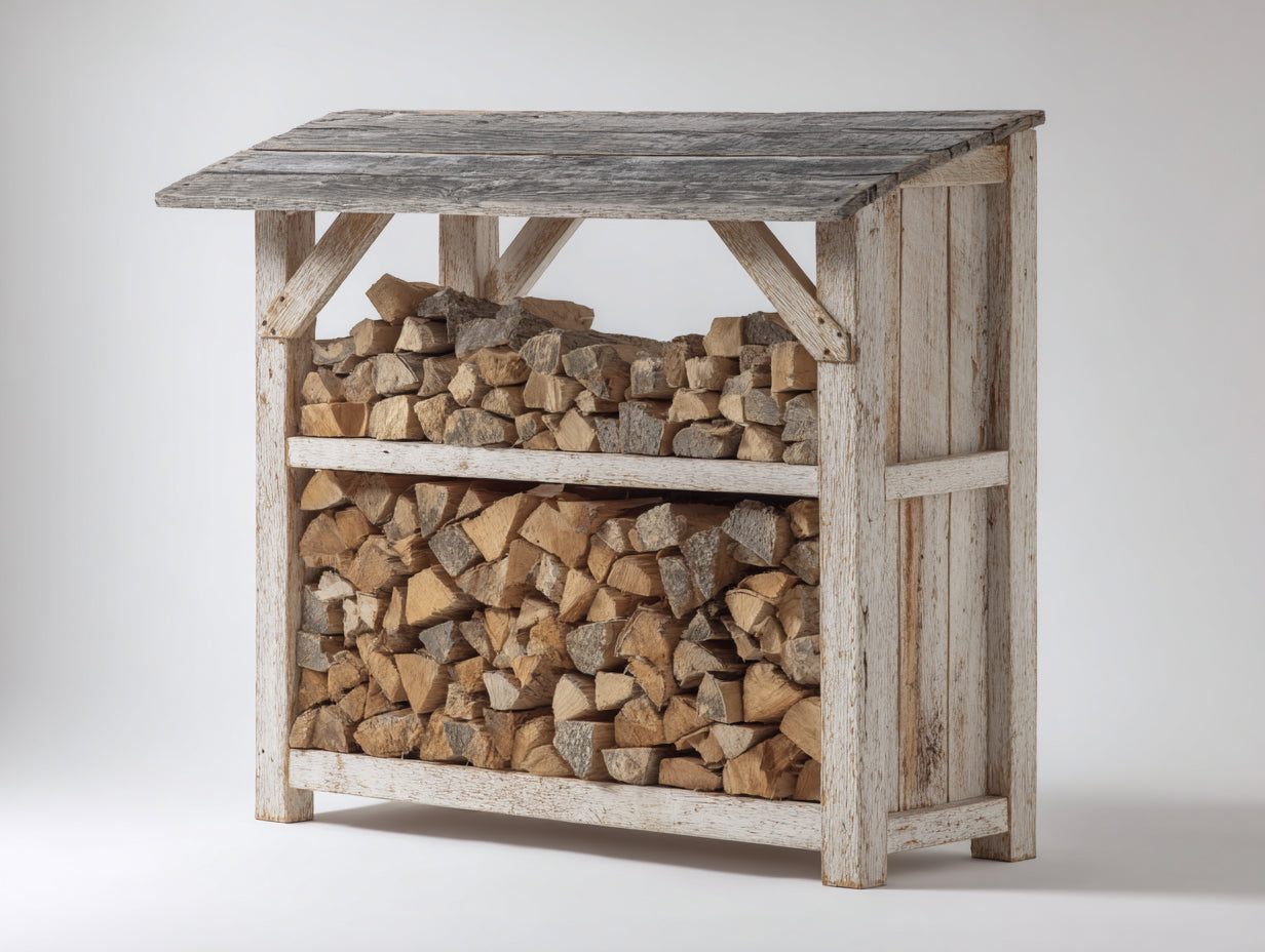 Kaminholzregal aus Holz 150x55x130 cm - Weiß-Grau - Rustikales Design für Garten