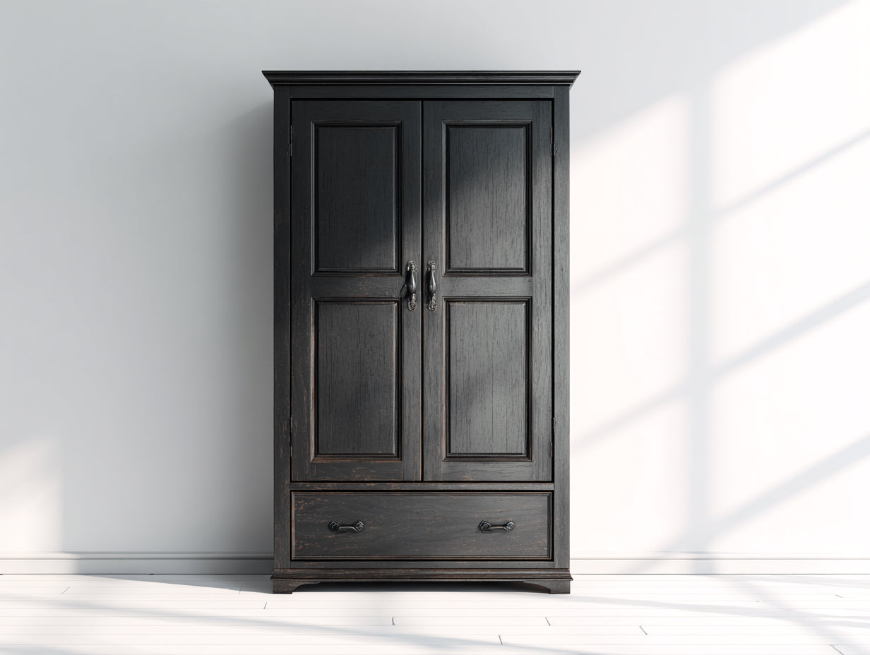 Kleiderschrank aus Holz 100x55x200 cm - Schwarzbraun - Klassisches Design mit Türen und Schublade