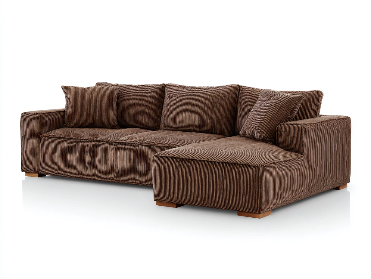 Ecksofa aus Cordstoff 260x180x82 cm - Braun - Modernes Loungesofa für Wohnzimmer