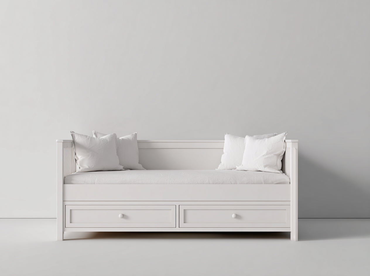Schlafsofa Holz 210 x 96 x 90 cm weiß für Wohnzimmer und Gästezimmer - mit 2 Schubladen - klassisches Tagesbett Design