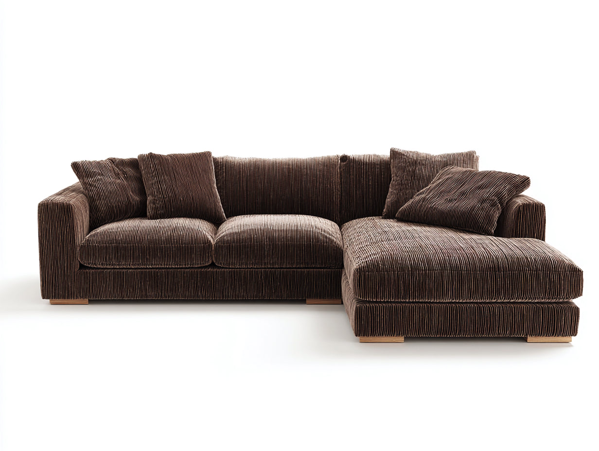 Ecksofa aus Cordstoff 260x170x82 cm - Dunkelbraun - modernes Design für Wohnzimmer