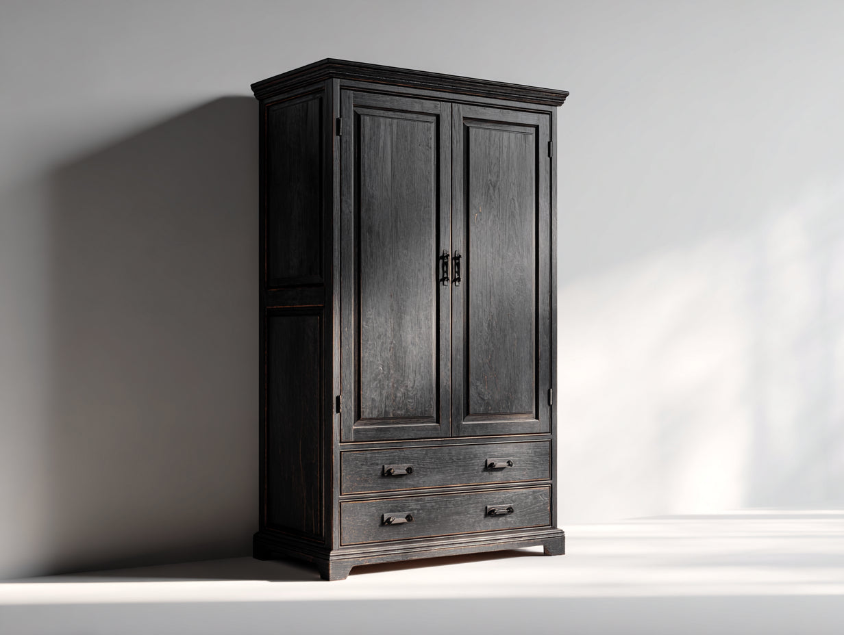 Kleiderschrank - Holz 110 x 55 x 200 cm - Dunkelbraun - Für Schlafzimmer - Klassisches Design mit 2 Türen und 2 Schubladen