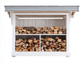 Kaminholzregal aus Holz 180x55x170 cm - Weiß-Grau - mit Dach für Garten und Terrasse
