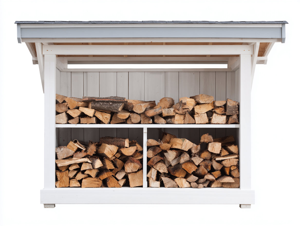 Kaminholzregal aus Holz 180x55x170 cm - Weiß-Grau - mit Dach für Garten und Terrasse