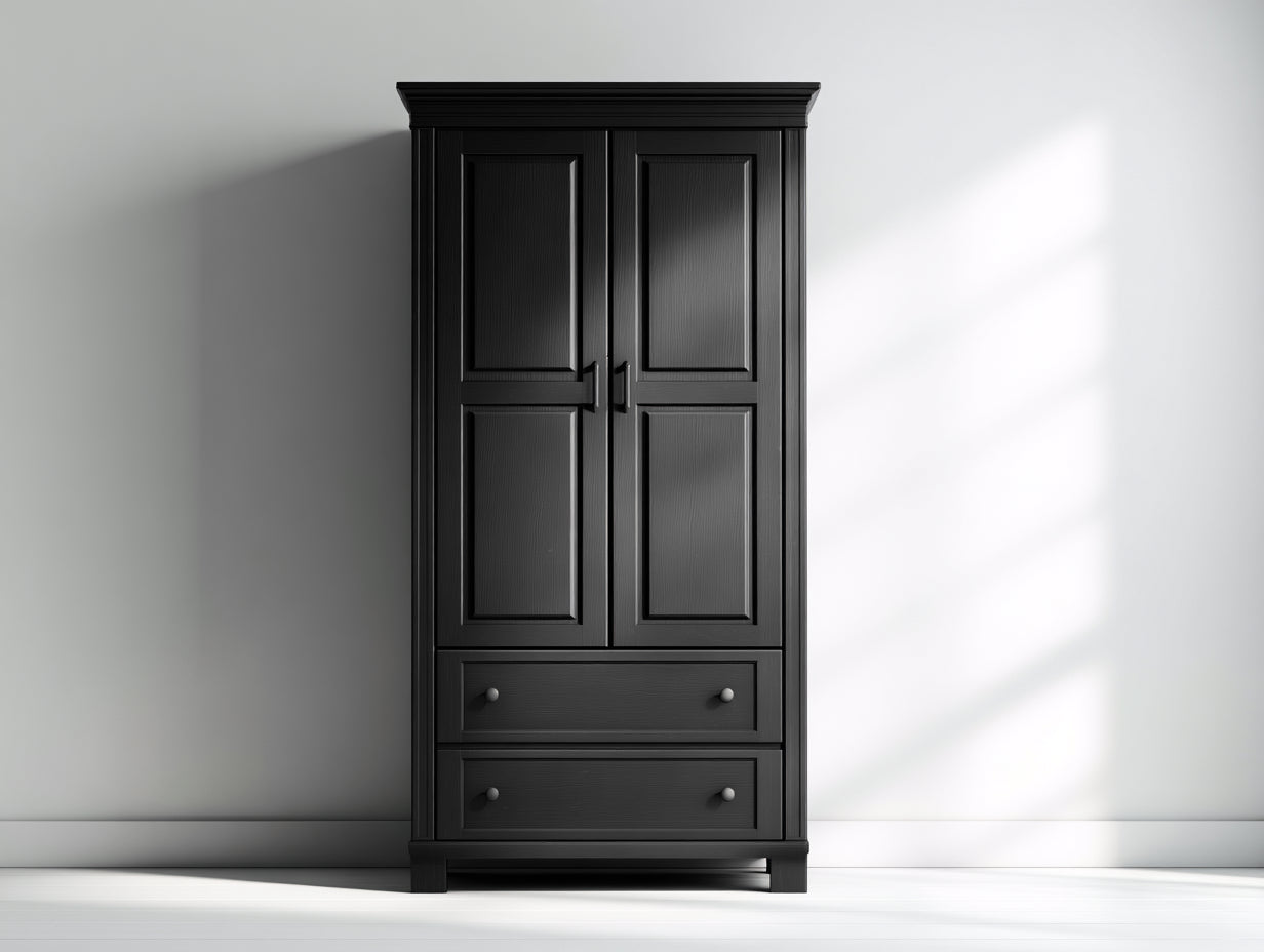 Kleiderschrank Holzwerkstoff 100x55x185 cm - Schwarz - mit 2 Türen und 2 Schubladen